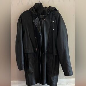 Women’s COMINT Black Hooded Leather Jacket in excellent condition M